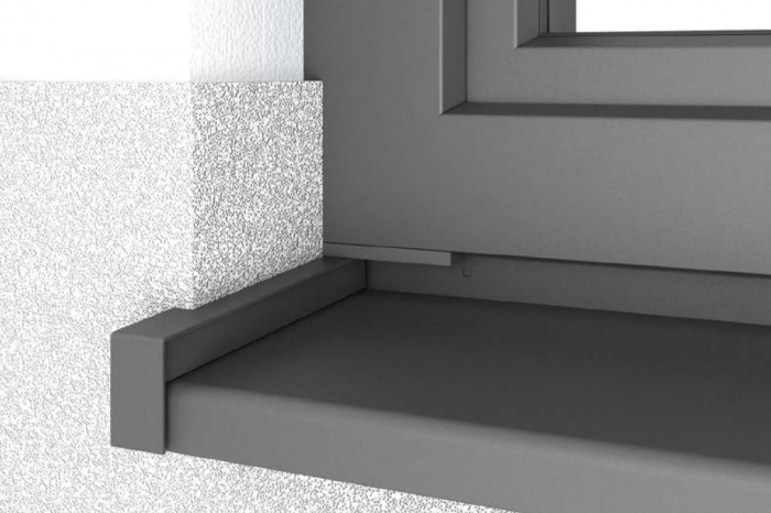 Aluminium-Bordstück B406/240 RAL 7016 matt rechts für Putz Abzugsmaß 2 mm je Fensterbankseite - Detail 1